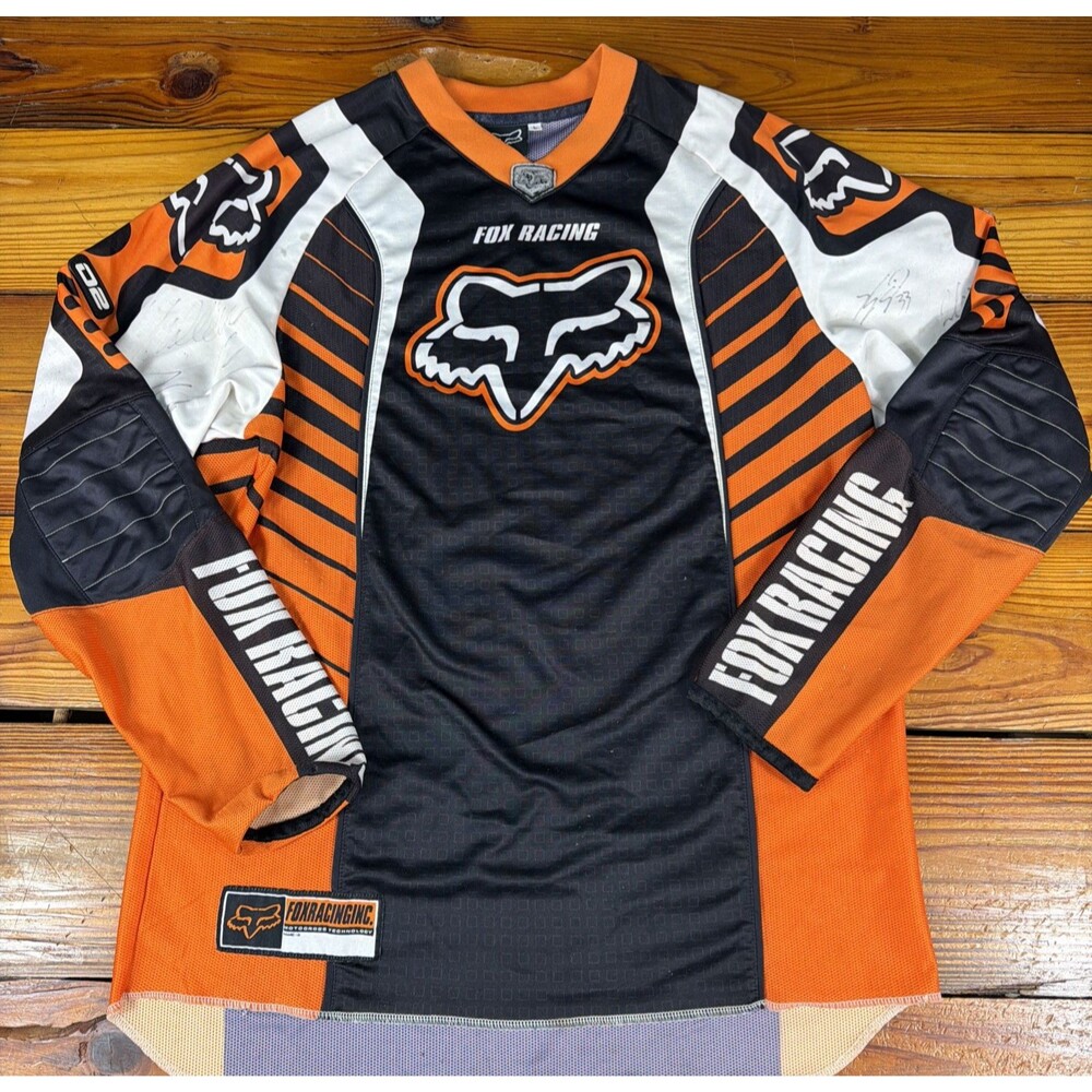 Vintage Fox Racing Motocross Jersey White Orange Black Size Large